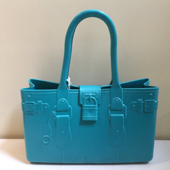 Great Bag Co. Designer Robert Verdi Rubber Tote Hand Bag Purse Aquamarin… - Picture 3 of 11